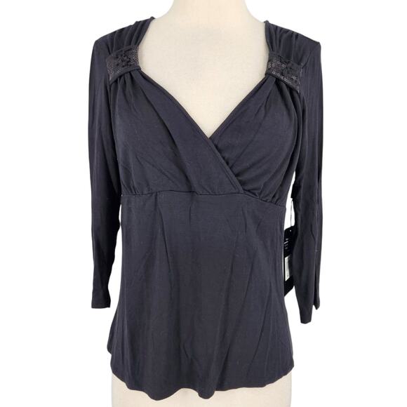 SALE Daisy Fuentes Desert Diamond Sequined Shoulder Top Black Large NWT! - Picture 1 of 6